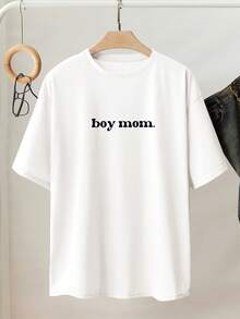 INAWLY Women's Letter Print Round Neck Loose Fit Short Sleeve T-Shirt - White - View 4