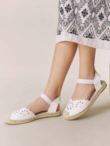 Styleloop Sandales plates décontractées style bohème avec cordon de serrage pour femmes - Blanc - Voir 5