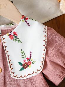 Baby Girls' Summer Pink Floral Print Collar Ruffle Sleeve A-Line Casual Dress - Rose Red - View 8