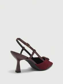 CUCCOO BIZCHIC Elegant Women's Pointed Toe Mid-Heel Pumps, Backless Design, Metal Embellishment, Textured Vamp, Commuting Shoes - Red - View 9