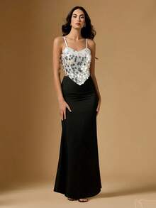 Briarwyn Women's Solid Color Asymmetric Hem Fashionable Sequin Camisole,Summer Top - Silver - View 6