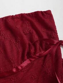 Sweetra Y2K Sexy Tube Top With Lace Bow Asymmetrical Hem Blouse - Burgundy - View 7