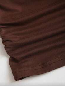 INAWLY Áo camisole ren xếp nếp màu trơn dành cho nữ - màu nâu - Xem 3