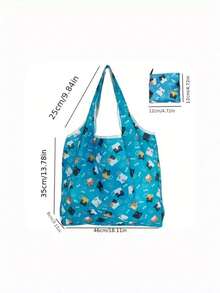 1 pieza Bolsa de compras plegable de gran capacidad con diseño de dibujos animados, ligera y portátil, reutilizable para supermercado y uso diario - A - Ver 3
