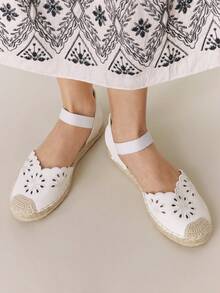 Styleloop Sandales plates décontractées style bohème avec cordon de serrage pour femmes - Blanc - Voir 2