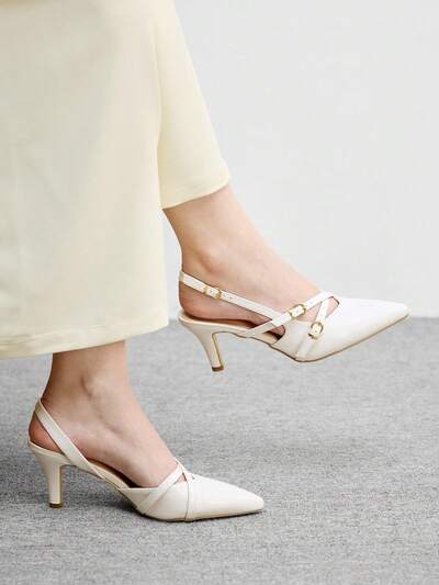 CUCCOO BIZCHIC Women's Pointed Toe Buckle Design Elegant Fashion High Heel Pumps Spring Shoes
