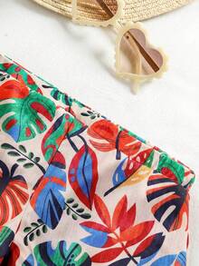 SHEIN 2pcs Baby Girl Knitted Solid Color Casual Top And Ditsy Floral Pants Set Baby Girl Two Pieces Set Girl Tropical Outfit Baby Girl Tropical Vacation Clothes Orange Two Pieces Outfit Hawaiian Outfits, Kids - Multicolor - View 5