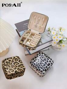 1 pieza Caja de almacenamiento de joyas en miniatura, estuche de viaje con cremallera para exhibición de joyas para aretes, collares, anillos, caja de joyas de cuero portátil, bolsa de almacenamiento de cosméticos, mini bolsa, estuche de maquillaje de viaje, bolsa de accesorios de maquillaje - Multicolor - Ver 1