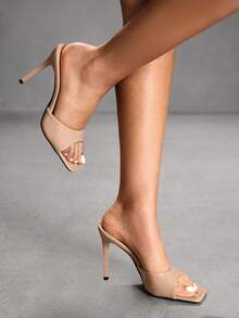 CUCCOO SZL Women's Shoes Nude Patent Leather Square Toe With Sandals, Commuting Dating High Heels Summer Shoes - Mirror apricot - View 8