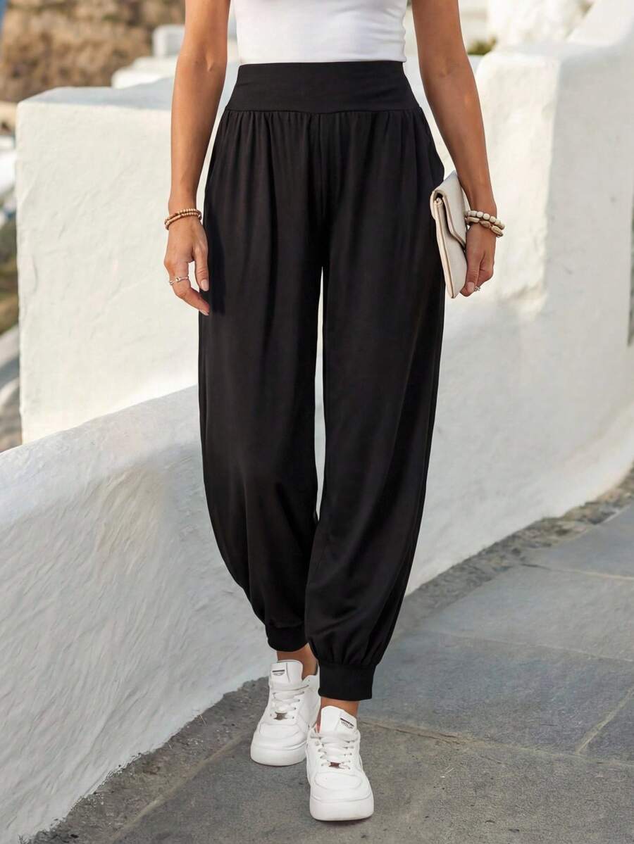 Faunlyn Quần dài thường ngày rộng rãi có dây rút xếp ly màu trơn cho nữ Quần Harem cho nữ Quần rộng rãi cho nữ Quần cạp chun Quần thường ngày cho nữ Quần mùa hè cho nữ Quần mùa hè cho nữ Quần Harem thường ngày cho nữ Quần nỉ cho nữ Quần nỉ cho nữ Quần đen Quần rộng thùng thình Quần áo mùa thu cho nữ Quần áo trở lại trường - màu đen - Xem 1