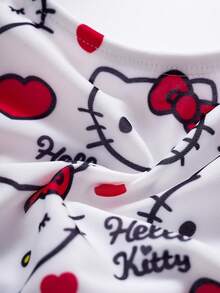 HELLO KITTY AND FRIENDS | SHEIN 少女卡通图案荷叶边连体泳衣 - 紅白色 - 查看 4