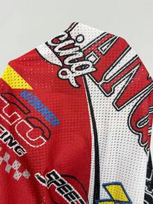 Coolane 女士夏季节日复古街头运动服号码印花超大棒球衫T恤 - 紅色 - 查看 7