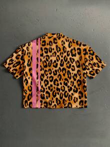 StoneGrade 复古美式豹纹粉色条纹宽松短款Polo衫，时尚百搭，适合约会和聚会，是送给男朋友的理想礼物 - 黃色 - 查看 4