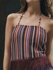 Nöista Bandeau Top With Fringe Trimming On Bottom Edge - Multicolor - View 9