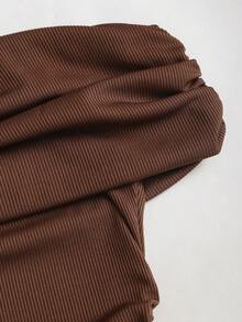 Sweetra Women's Solid Color Off Shoulder Short Sleeve T-Shirt, Summer - Brown - View 4