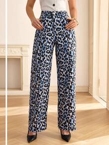 CLARA VERO 100% Cotton MID RISE WIDEEG CUT LEOPARD JEAN - Multicolor - View 3