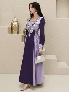 Al Najma 女士优雅系带腰部装饰派对礼服 - 紫色 - 查看 5