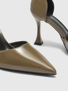 CUCCOO BIZCHIC Chic Slingback Heels For Women Ankle Strap Patent Pointed Toe Elegant Office Pumps - Apricot - View 8