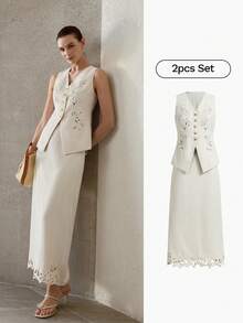 MOTF PREMIUM WOMEN'S HEAVY LASER CUTOUT EMBROIDERED SET - Apricot - View 2