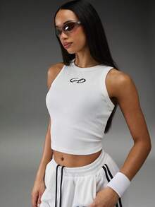 Normani Black And White Summer Streetwear Women's 2 Pieces Outfit,Knitted Vest And Baggy Tracksuit Trousers Set,Casual Y2k 90s Gym Track Suit For Club Rave - White - View 4