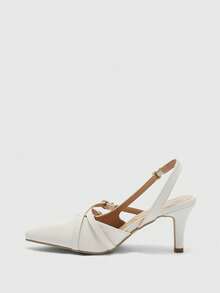 CUCCOO BIZCHIC Sepatu Hak Tinggi Wanita Ujung Lancip dengan Desain Gesper, Sepatu Musim Semi Elegan - Putih - View 9