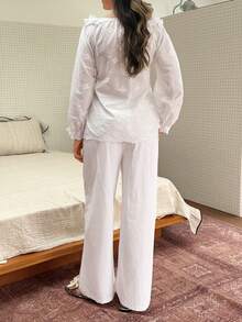 DAZY Conjunto de pijama de mujer con volantes bordados en blanco dulce - Blanco - Ver 2
