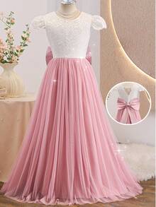 Glamorique Kids Đầm dài dự tiệc cho bé gái tuổi teen, đầm công chúa bằng chiffon phối ren cho trẻ em, màu hồng. - Hồng - Xem 5