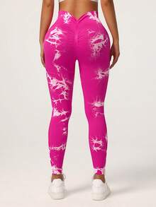 Core Rhythm Seamless Tie-Dye Sports Leggings In Fuchsia - Hot Pink - View 6