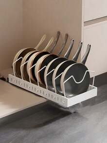 1pc Heavy-Duty Pull-Out Pot Lid Organizer Rack - Under-Cabinet Storage, 7 Adjustable Steel Frames, Space-Saving Pull-Out Rack Compatible With Pots, Pans, And Lids - Suitable For Kitchen, Dining Room, Or Home Use - Easy-To-Install Under-Cabinet Organizer Rack, Kitchen Organization, Compact Design, Sturdy Construction, Ideal For Restaurant Owners. - Multicolor - View 8