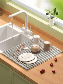 1pc Roll-Up Dish Drying Rack, Portable Dish Drainer Rack For Sink, Stainless Steel Kitchen Roll-Up Dish Rack, Multifunctional Storage Organizer, Foldable Dish Drainer Rack For Kitchen Sink Countertop, Perfect Storage Gift Solution For New Year, Valentine's Day, Spring Festival, Mother's Day, Father's Day, Christmas, Winter 2025 - Multicolor - View 4