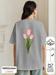 Camiseta de manga corta casual de cuello redondo Anewsta, adecuada para primavera y verano en vacaciones - Gris - Ver 1