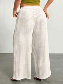 Firerie Plus Size Casual Solid Color Wide Leg Pants - Apricot - View 2
