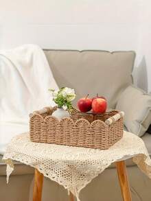 1 pièce Panier de rangement tressé avec poignées, organisateur fait main pour papier toilette, serviettes, cosmétiques, étagère, table, salon, décoration de maison multifonctionnelle - multicolore - Voir 6