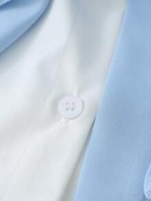 GlowEve Women's Summer New Casual Vacation Blue & White Ruffle Trim Bow Tie 2 In 1 Flare Sleeve Blouse - Blue and White - View 7