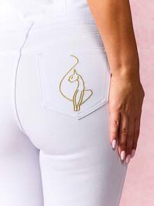 BABYPHAT White Denim Halter Neck Capri Length Jumpsuit Studded Detail Zipper Front Closure - White - View 3