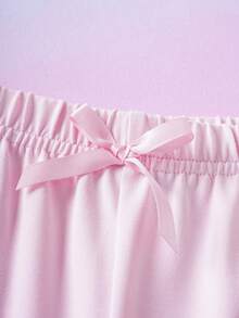 THE POWERPUFF GIRLS X SHEIN Tween Girl Bow Decor Leggings - Pink - View 4