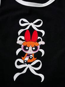 THE POWERPUFF GIRLS X SHEIN Top de tirantes con cuello redondo y estampado de mariposas para niña preadolescente - Negro - Ver 4