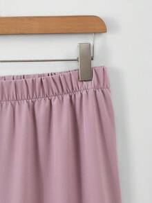 Lacomfia 2pcs/Set Kemeja Lengan Panjang Jala Bordir Kasual Ukuran Besar dan Celana Panjang Kaki Lebar Pinggang Elastis Polos, Musim Semi/Panas - MultiWarna - View 5