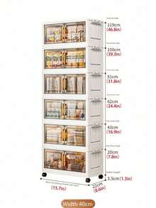 1 Tủ đựng đồ gấp gọn, không cần lắp đặt, nhiều tầng, tủ quần áo di động cho phòng khách, phòng ngủ, đựng quần áo, đồ chơi, tiết kiệm không gian, có thể gấp gọn. - Trà trong suốt - Xem 10