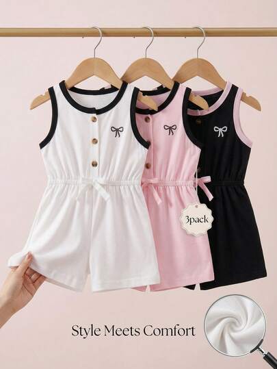 女婴休闲撞色滚边连体衣，夏季