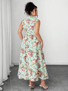 Vestido casual de verano con estampado floral para mujer de talla grande - Azul 2 - Ver 2