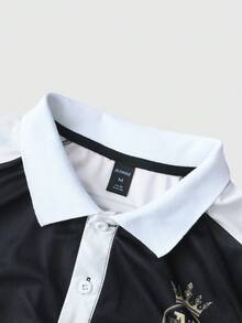 ROMWE MEN Prep Men's Casual Colorblock Numeric Print Polo Shirt, Summer - Black - View 3