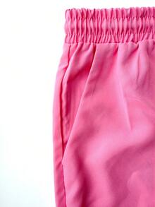 VIVINTIMO Conjunto de camisa y pantalones cortos con estampado de plantas para hombre, casual, para vacaciones - Rosa - Ver 8