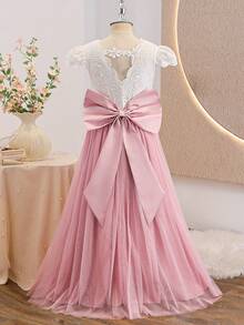 Glamorique Kids Đầm dài dự tiệc cho bé gái tuổi teen, đầm công chúa bằng chiffon phối ren cho trẻ em, màu hồng. - Hồng - Xem 4