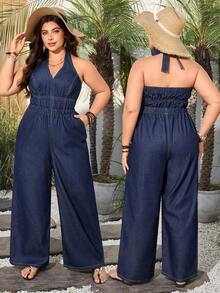Breezaya Bộ áo liền quần denim gợi cảm, thoải mái cho nữ cỡ lớn, thích hợp cho kỳ nghỉ hoặc đi biển. - Rửa tối - Xem 1