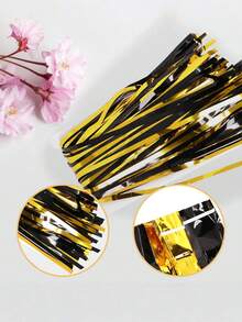 1 Stück/2 Stücke schwarze und goldene Folien Fransenvorhänge, Lametta Metallic Vorhänge Fotohintergrund Streamer Vorhang für Neujahr Geburtstag Weihnachten Dekoration Abschlussfeier Rentnerparty Zubehör - Schwarzgold - Übersicht 6