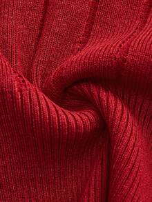 lacRébo 深V领口的铁锈色针织上衣，饰有金环和合身的长袖，时尚的秋冬 - 酒紅色 - 查看 11