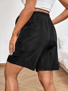 SHEIN Maternity Summer Pregnant Adjustable Waist Casual Cargo Shorts For Pregnant Women - Black - View 7