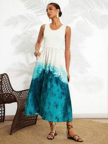 Amorya Đầm midi nữ cổ tròn, phối màu, xếp ly, eo thon, thanh lịch, thích hợp dự tiệc. - Nhiều màu - Xem 4