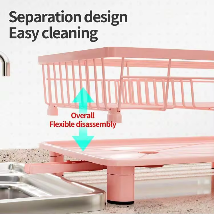 1pc Pink Dish Drying Rack For Kitchen Counter,Rustproof Countertop Dish Drainer With Utensil Holder For Sink,Kitchen Organizer For Dishes, Spoons And Forks - Multicolor - View 8